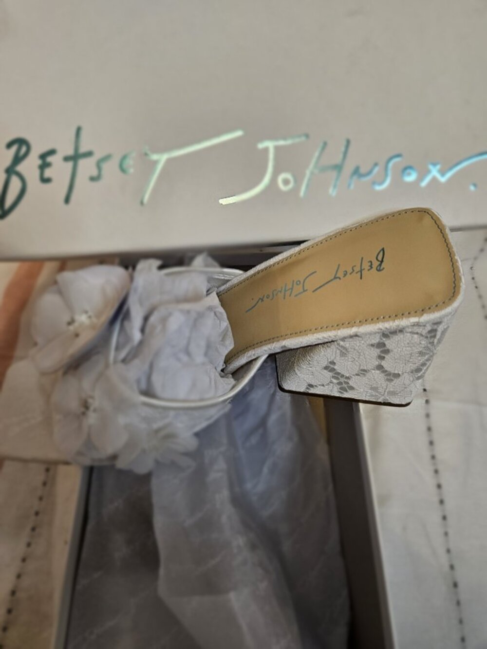 Betsey Johnson Heath Ivory Lace Floral Mule Heels Size 9 NIB